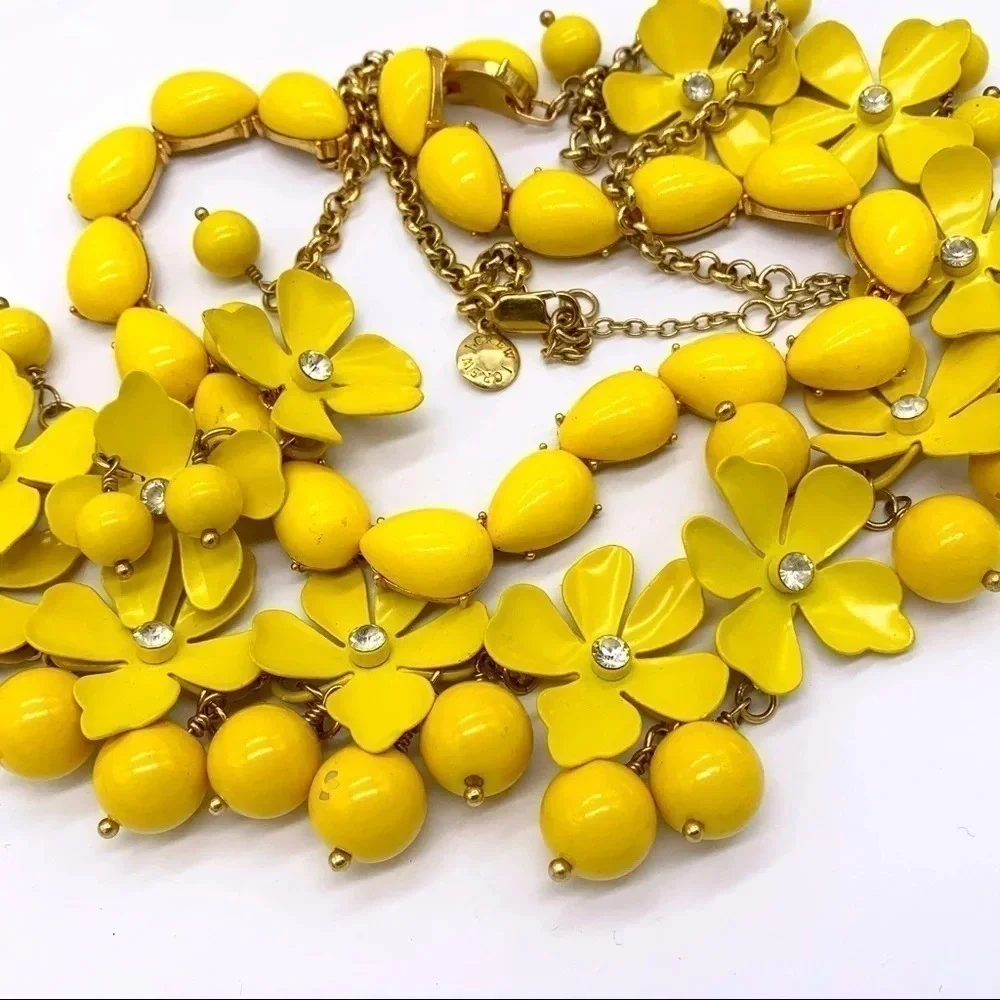 J. Crew Vintage Yellow Enameled Flower and Beaded Necklace